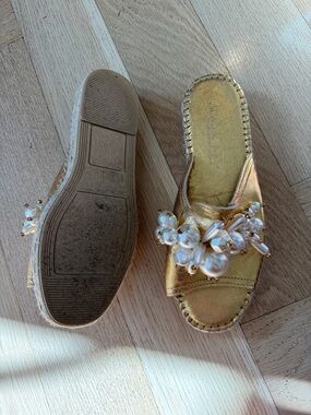 Gold Pearl-Cluster Slide Mules for Women